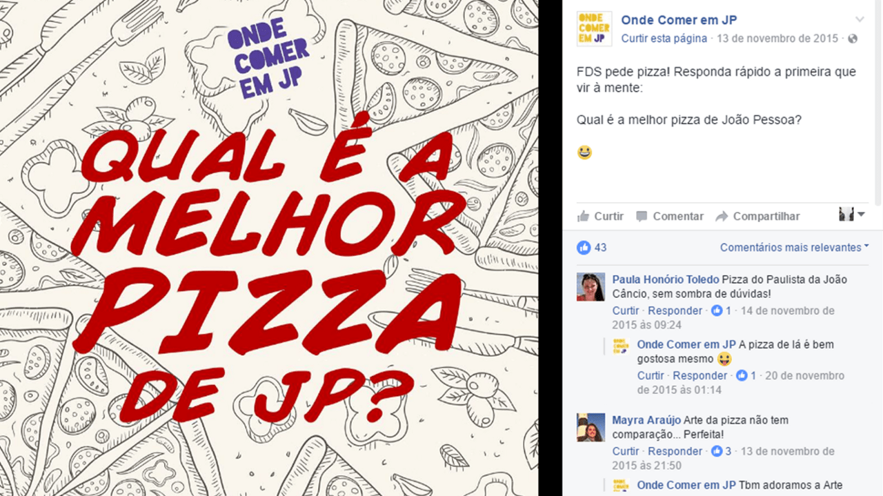 post no facebook perguntando qual a melhor pizza de joão pessoa
