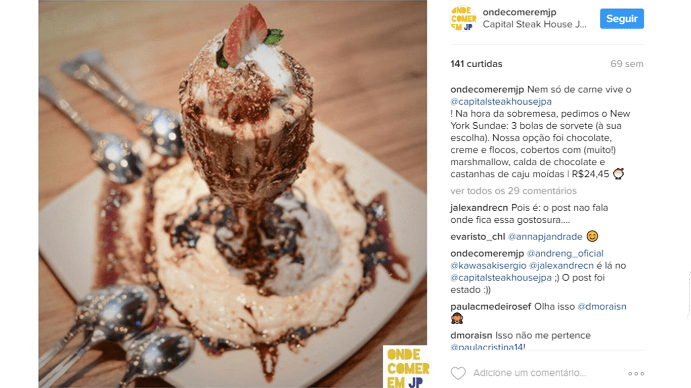 foto de sorvete em post do instagram