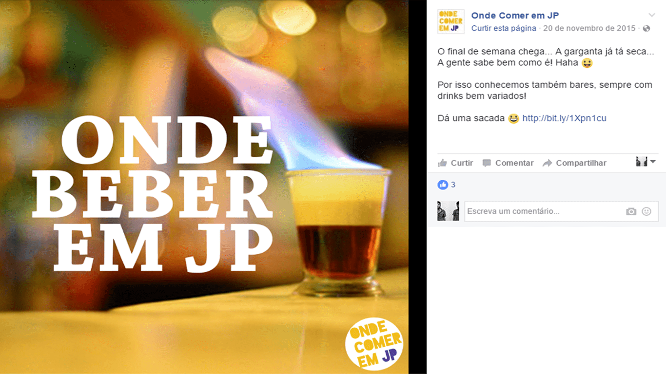 post no facebook falando sobre bares de João Pessoa